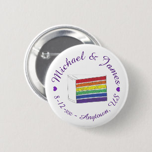 LOVE Rainbow Wedding Cake Purple Heart Gay Pride Button