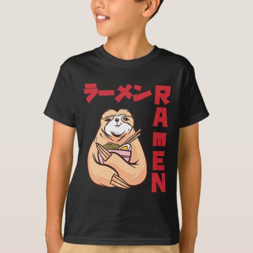 Love Ramen Anime Noodles Kawaii Japanese Sloth Ske T_Shirt