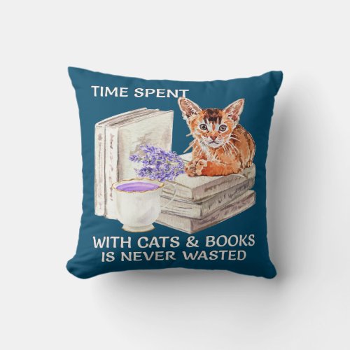 Love Reading Books And Orange Cats Design Throw Pillow