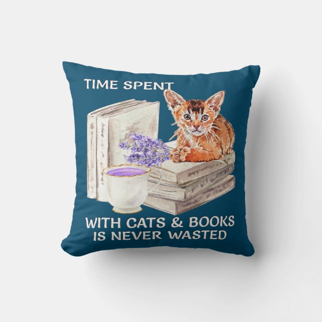Love Reading Books And Orange Cats Design Throw Pillow (Front)