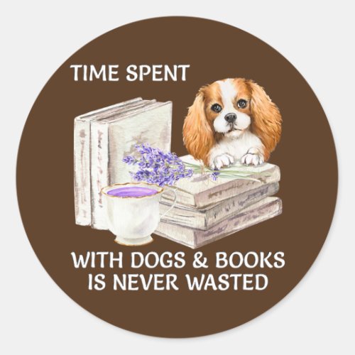 Love Reading Books And Spaniel Puppy Design Classic Round Sticker