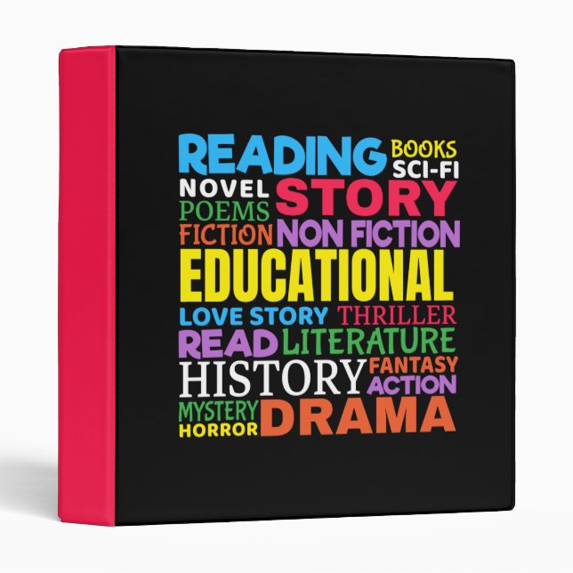 Love Reading Books - Genre Word Art 3 Ring Binder (Front/Spine)