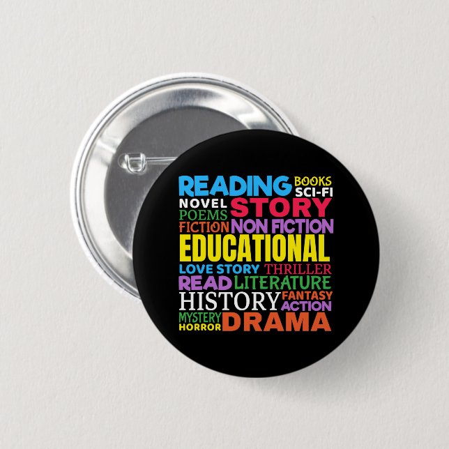 Love Reading Books - Genre Word Art Button (Front & Back)