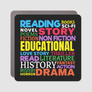 Love Reading Books - Genre Word Art Car Magnet