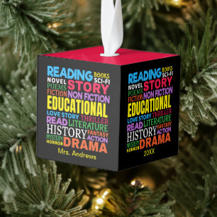 Love Reading Books - Genre Word Art Cube Ornament