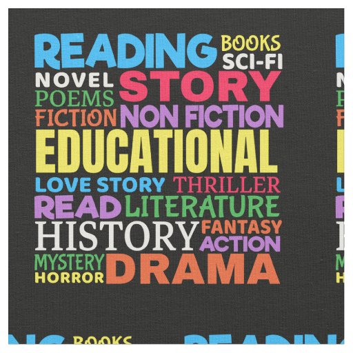Love Reading Books - Genre Word Art Fabric