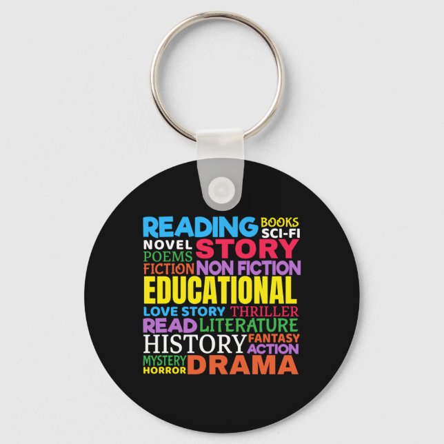 Love Reading Books - Genre Word Art Keychain (Front)