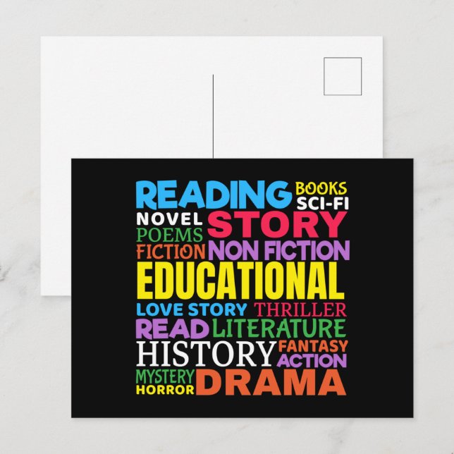 Love Reading Books - Genre Word Art Postcard (Front/Back)