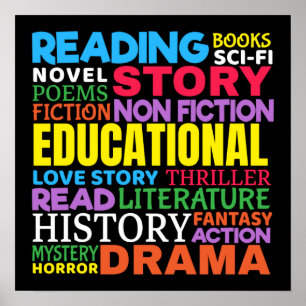 Love Reading Books - Genre Word Art Poster