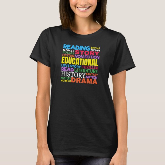 Love Reading Books - Genre Word Art T-Shirt (Front)