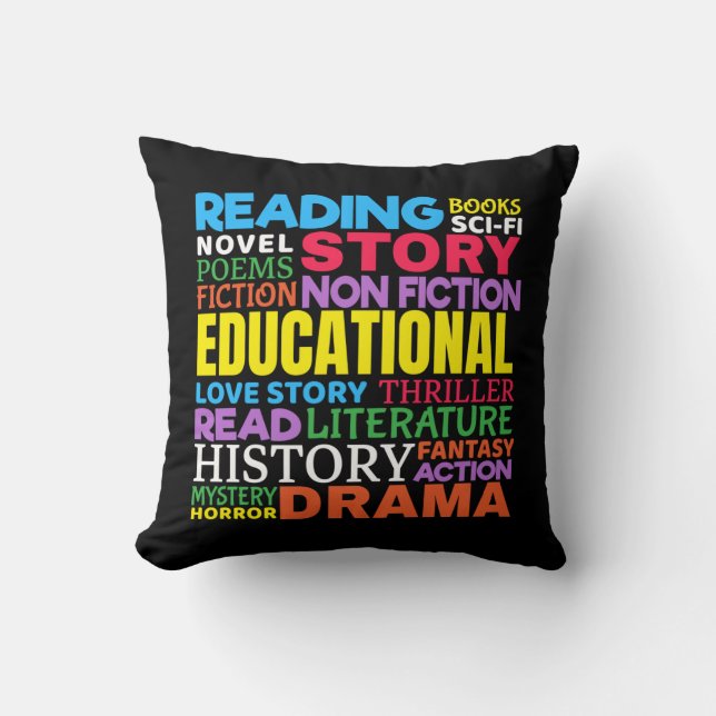 Love Reading Books - Genre Word Art Throw Pillow (Front)