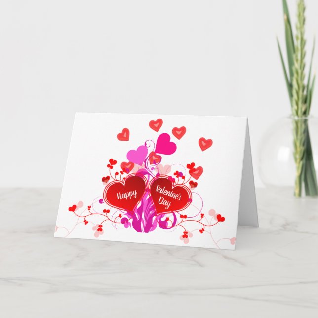 Love Red and Pink Hearts Valentine's Day Holiday Card (Front)
