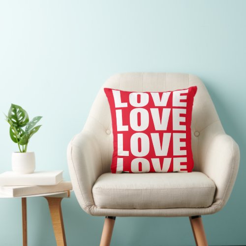 LOVE red and white inverted colors big typography Throw Pillow
