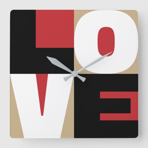 Love Red Black Gold Clean Letter Art Design Square Wall Clock