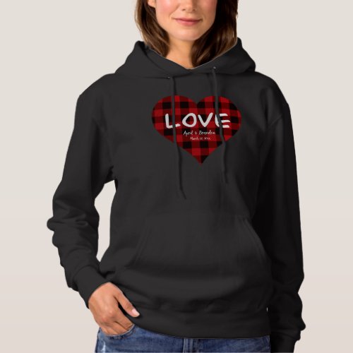 Love red buffalo plaid pattern valentine heart hoodie