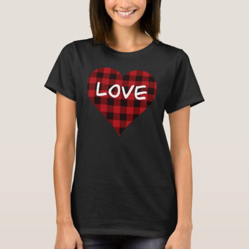 Love red buffalo plaid pattern valentine heart T_Shirt