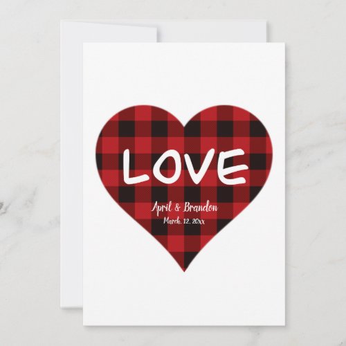 Love red buffalo plaid pattern valentine  holiday card