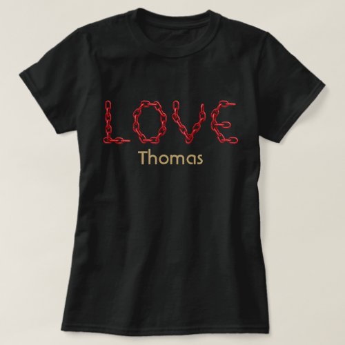 Love Red Chain Letters Gold Customized Name T_Shirt