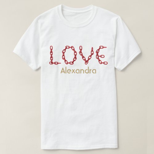 Love Red Chain Letters Gold Name Personalized T_Shirt