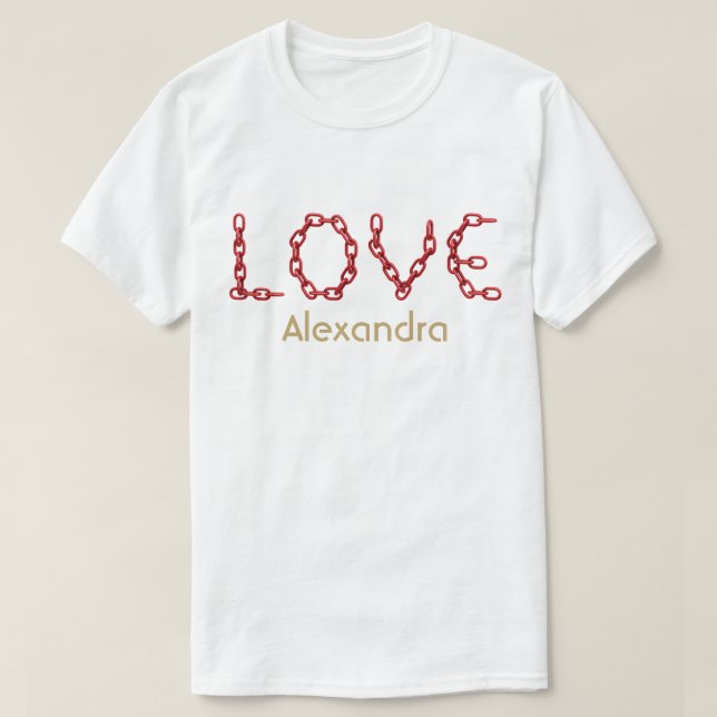 Love Red Chain Letters Gold Name Personalized T-Shirt (Design Front)