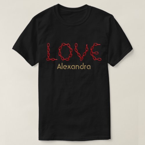 Love Red Chain Letters Gold Personalized Name T_Shirt