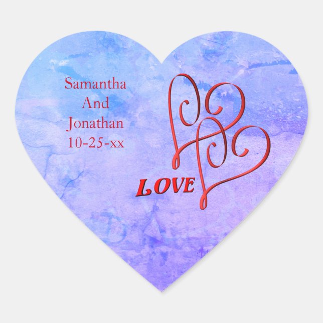 Love Red Entwined Hearts Personalized Wedding  Heart Sticker (Front)