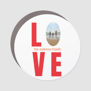 Love red family photo oval shape modern simple car magnet