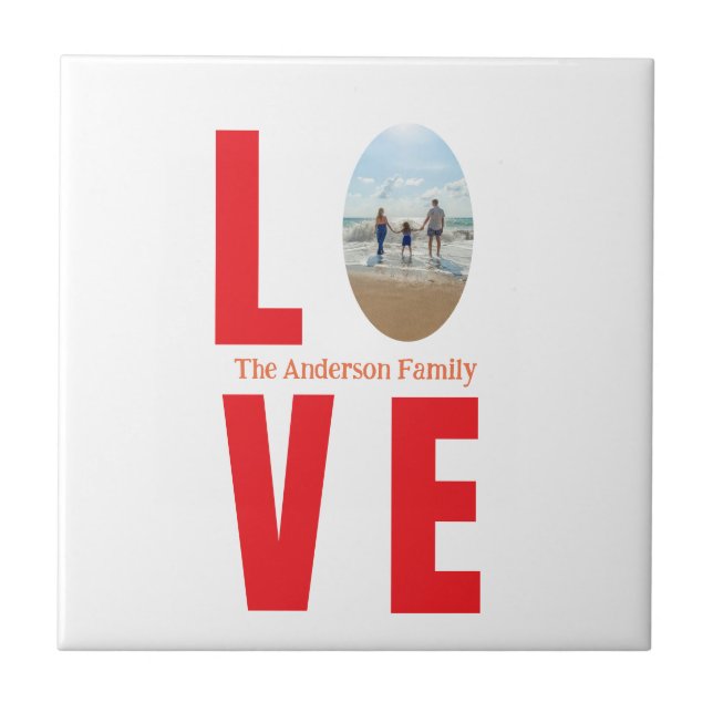 Love red family photo oval shape modern simple  ceramic tile (Front)