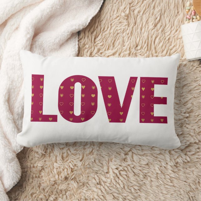 LOVE Red Gold Hearts Valentine's Day Lumbar Pillow (Blanket)