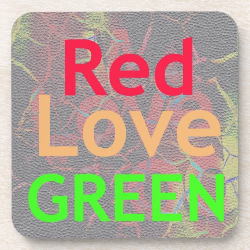 LOVE RED GOLDEN GREEN BEVERAGE COASTER