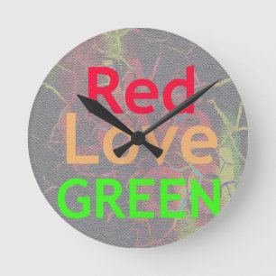 LOVE RED GOLDEN GREEN: Bold Abstract Color Stateme Round Clock
