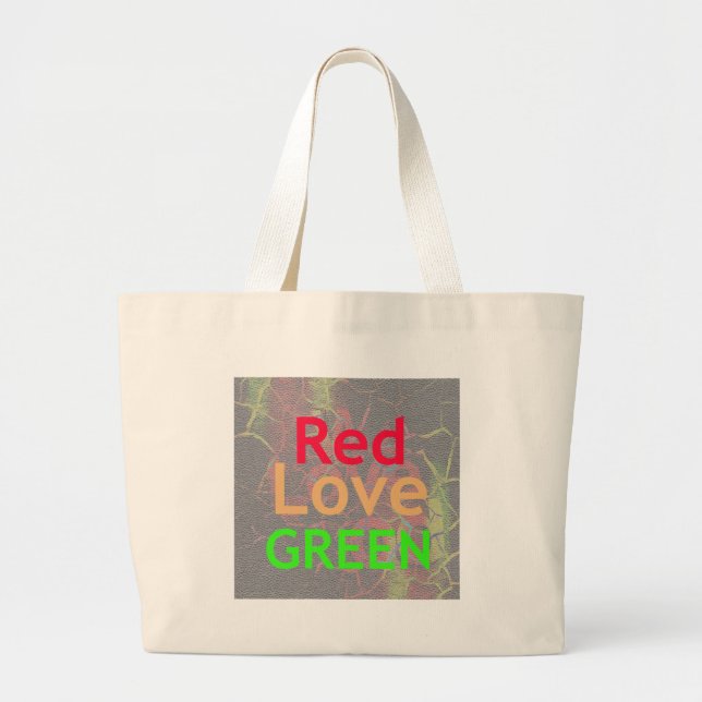 LOVE RED GOLDEN GREEN LARGE TOTE BAG (Front)