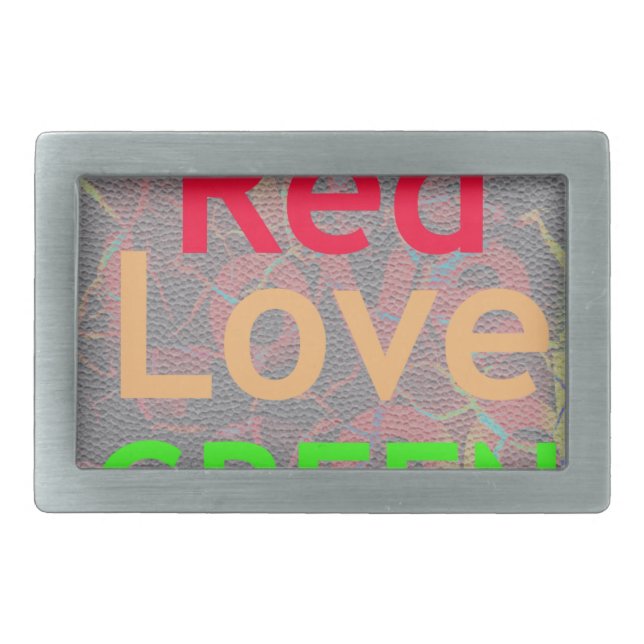 LOVE RED GOLDEN GREEN RECTANGULAR BELT BUCKLE (Front)