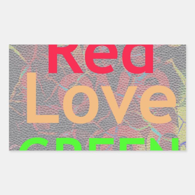 LOVE RED GOLDEN GREEN RECTANGULAR STICKER (Front)