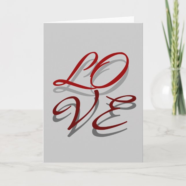 Love Red Gray Script Greeting Card (Front)