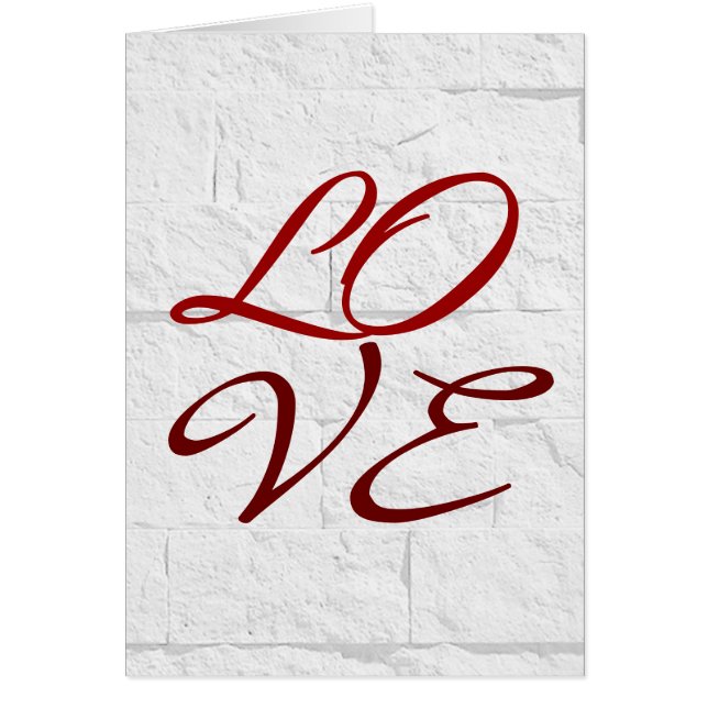 Love Red Gray Script Wall Brick Greeting Card (Front)