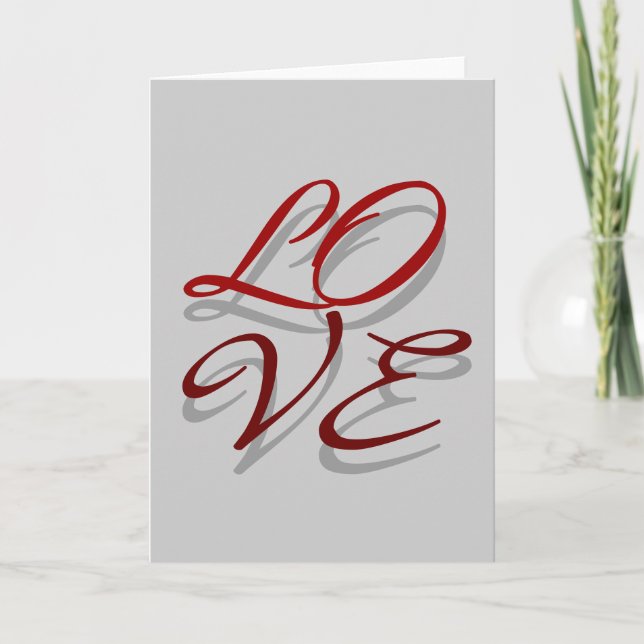 Love Red Gray Shadow Script Greeting Card (Front)