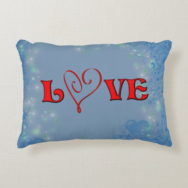 Love Red Heart Blue Hearts Accent Pillow (Front)
