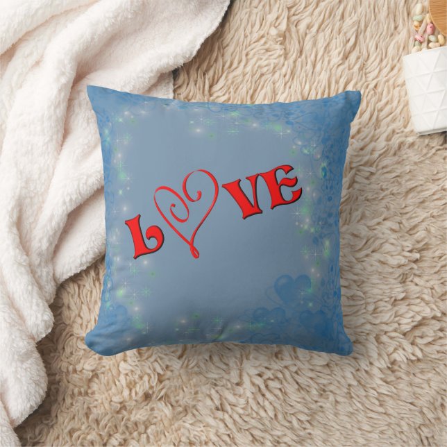 Love Red Heart Blue Hearts Throw Pillow (Blanket)