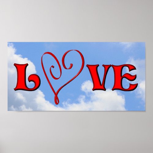 Love Red Heart Blue Sky Poster