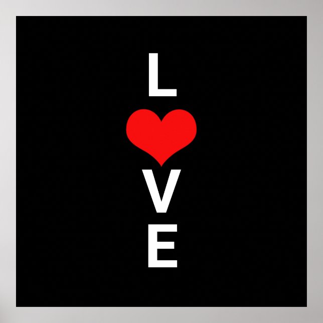 Love Red Heart Cute Valentine's Day White Black Poster (Front)