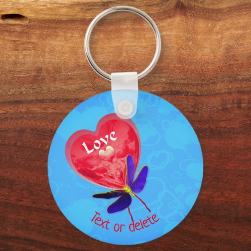 Love Red Heart Dragonfly Personalized Keychain