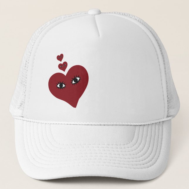 Love Red Heart Face Trucker Hat (Front)