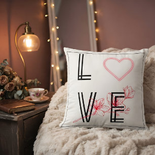 Love Red Heart Floral Romantic Gift Throw Pillow