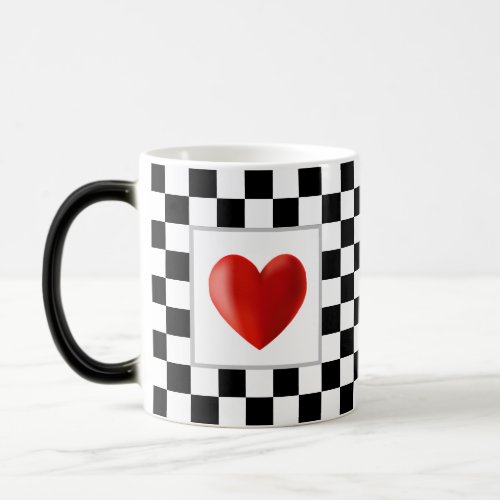 Love Red Heart on Black  White Chess Magic Mug