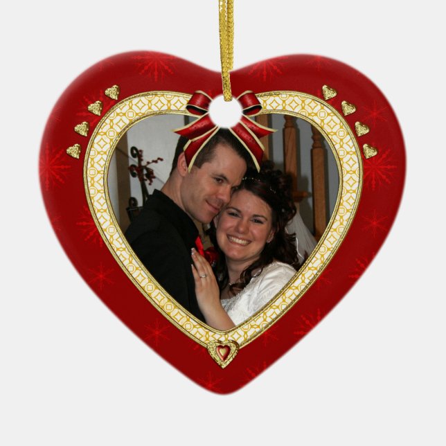 Love Red Heart Personalized Photo Ornament (Front)