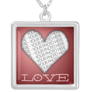 Love Red Heart Photo Necklace Sterling Silver