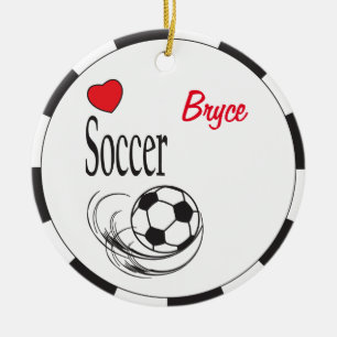 Love Red Heart Soccer Ball Ceramic Ornament