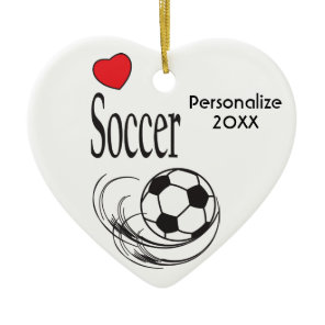 Love Red Heart Soccer Ball Ceramic Ornament