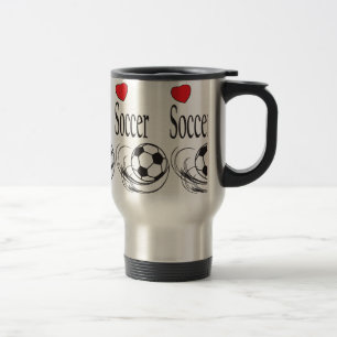 Love Red Heart Soccer Ball Travel Mug
